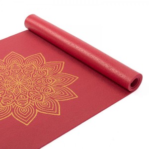 Килимок для йоги Bodhi RISHIKESH Premium 60 with golden mandala, burgundy (бордовий)