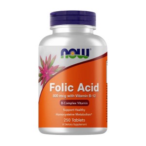 NOW Foods Folic Acid 800 mcg with Vitamin B12, 250 таблеток