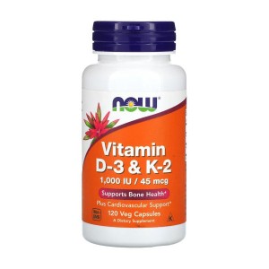 NOW Foods Vitamin D3 & K2, 120 вегакапсул