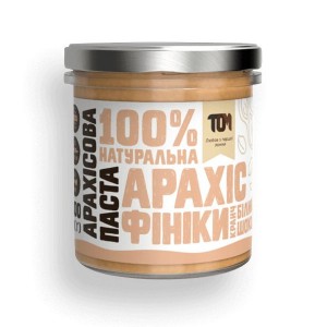 TOM Арахісова паста кранч з білим шоколадом та фініками (скло) 300 г